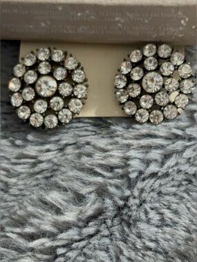 Clear Crystal Cluster Stud Earrings in Silver Tone
